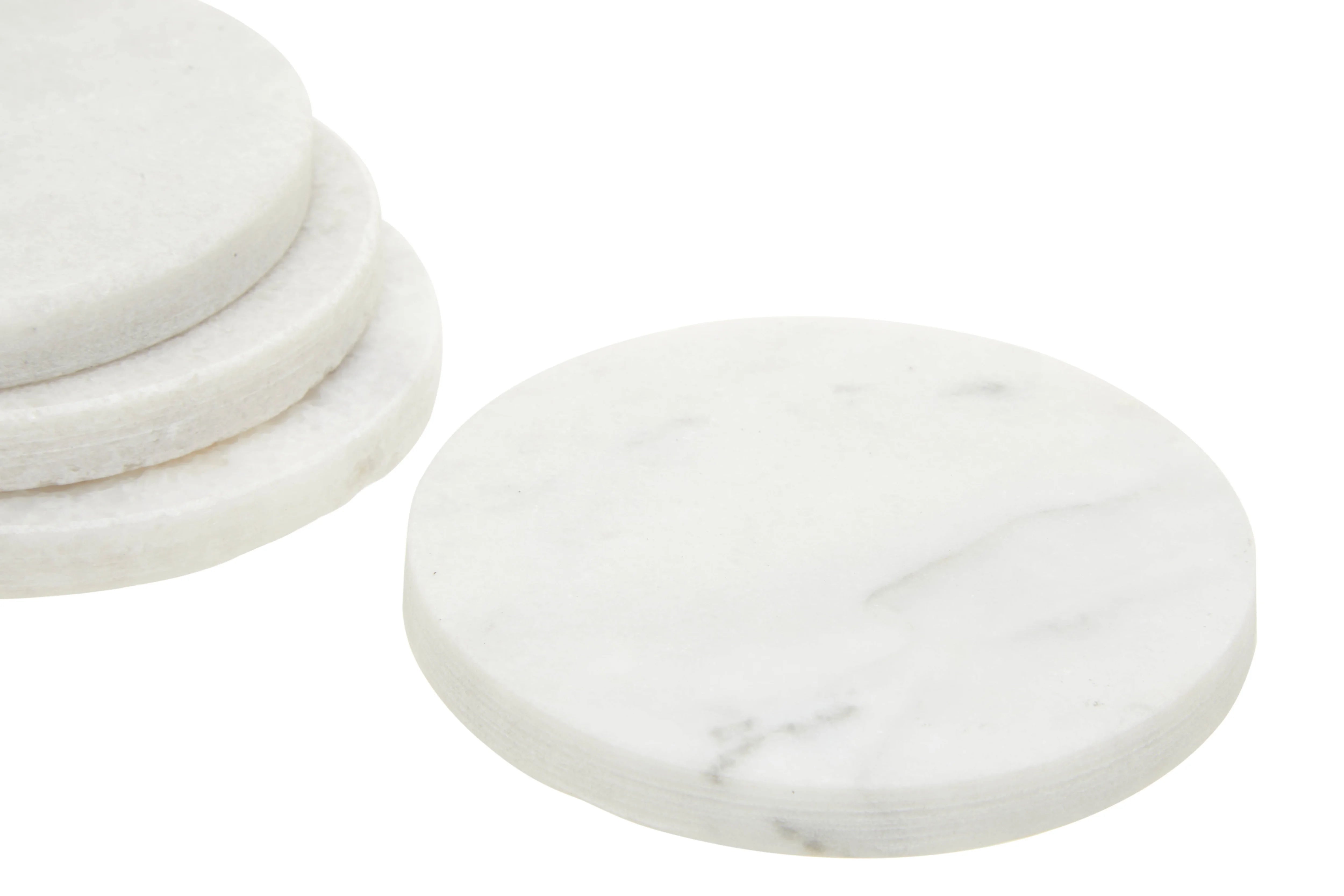 Set of 4 Trevi White Marble Round Coasters